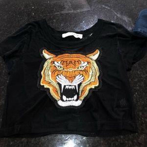 See through black mesh crop top with Tiger